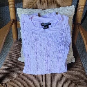 Design 365 short sleeve ruffle cable sweater, liliac, size 1X
